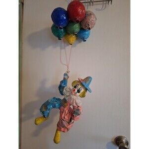Vintage Clown hanging from balloons. Paper Mache. Colorful Creepy RARE Signed